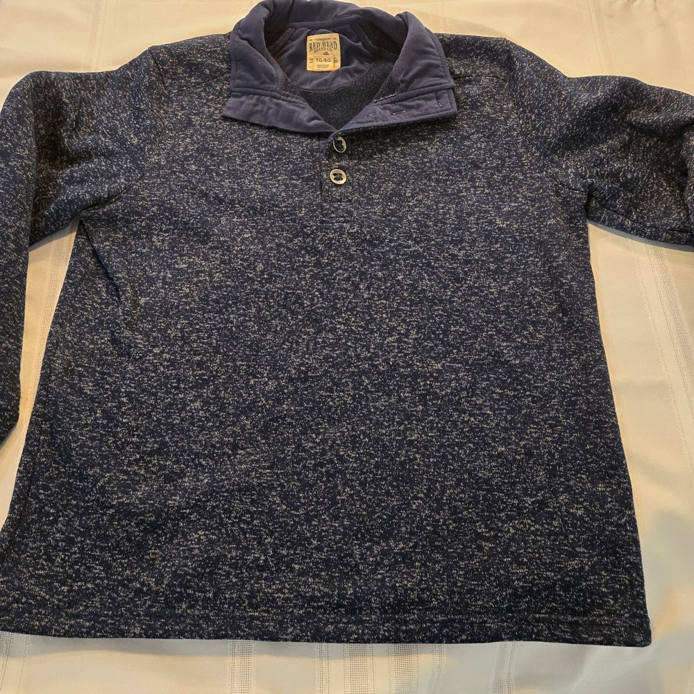 Red Head Men's Blue Pullover Sweater Fleece Quarter Button Polyester Size XL - Picture 2 of 6